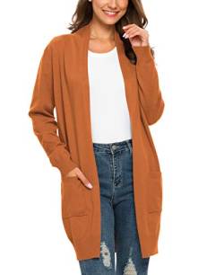 PCEAIIH Strickjacken für Damen Strickjacke Langarm Offene Strickmantel Lang Casual High Stretchy Cardigan mit Taschen M Orange von PCEAIIH