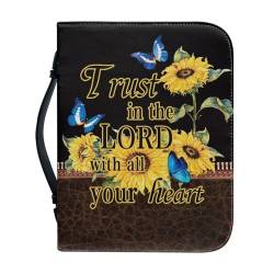 PCSJRKG Bibelhülle mit Sonnenblumen- und Schmetterlingsmotiv, bedruckt, für Damen, Bibeltasche aus Leder mit Reißverschluss und Griff, für Standard-Bibelgröße von PCSJRKG