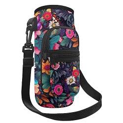 PCSJRKG Flower Durable Water Bottle Carrier Bag with Adjustable Strap, Insulated Crossbody Water Bottle Sling Cover with Front Pocket for Stainless Steel/Plastic/Glass Water Bottles von PCSJRKG
