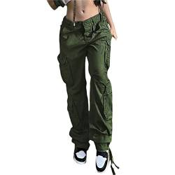 Damen High Waisted Cargo Pants Wide Leg Denim Jeans Straight Casual Lose Baggy Flare Hose Vintage Y2K E-Girl Streetwear von PDYLZWZY