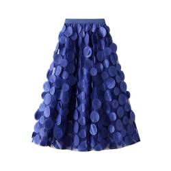 Damen-Tüll-Tutu-Rock, 3D-Punkt-elastisches Netz, Feen-A-Linien-Rock, abgestufte Petticoat-Röcke, Tee-Länge, geschichtete Tutu-Röcke (Blue, One Size) von PDYLZWZY