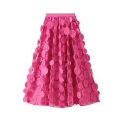 Damen-Tüll-Tutu-Rock, 3D-Punkt-elastisches Netz, Feen-A-Linien-Rock, abgestufte Petticoat-Röcke, Tee-Länge, geschichtete Tutu-Röcke (Rose Red, One Size) von PDYLZWZY