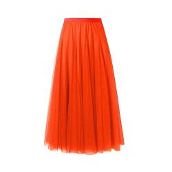 Damen-Tüllröcke, Midi, elastisch, hohe Taille, Plissiertes Netz, fließend, A-Linie, Party, Lange Tutu-Röcke, Heimkehrkleid (Orange, One Size) von PDYLZWZY