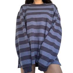 Damen Y2K gestreifte übergroße Sweatshirts Langarm Crewneck Harajuku Vintage Ästhetik E-Girl 90er Jahre gestrickt Pullover (z1, M) von PDYLZWZY