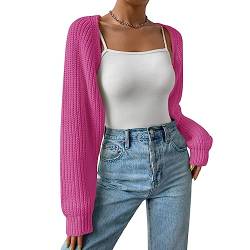 Damen Y2K vorne offen abgeschnitten Strickjacke Langarm solide Farbe gerippt Stricken Shrug Pullover Bolero Tops (Pink, S) von PDYLZWZY