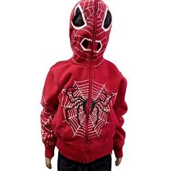 Damen Zip -up -Hoodie Fashion Punk Spider Web Print Sportmantel Hip Hop Joggers Pullover 90er Streetwear Grunge Hoodies Y2K (Red, Medium) von PDYLZWZY