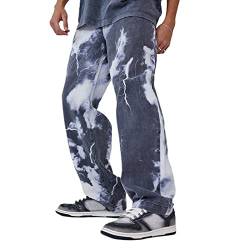Herren y2k Baggy Jeans Loose Fit Straight Wide Leg Cargo Denim Pants Relaxed Fit Hose Streetwear (z4, S) von PDYLZWZY