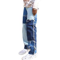 Herren y2k Baggy Jeans Loose Fit Straight Wide Leg Cargo Denim Pants Relaxed Fit Hose Streetwear (z6, L) von PDYLZWZY