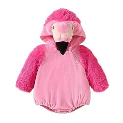 PDYLZWZY Baby Halloween Kostüme Tier Kostüm Langarm Strampler Neugeborenen Flamingo Plüsch Kapuzen Body Cosplay Outfit (Rose Red, 18-24 Months) von PDYLZWZY