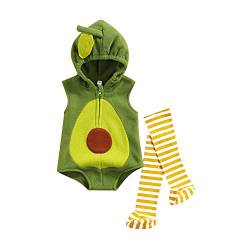 PDYLZWZY Baby Jungen Mädchen Halloween Kostüme ärmelloses Kapuzenbodysuit Rüschen Strampler gestreiftes Bein wärmer 2pcs Ananas -Outfits Dress Up Up (Green , 0-6 Months ) von PDYLZWZY