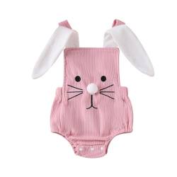 PDYLZWZY Baby-Mädchen-Jungen-Ostern-Strampler, Kaninchen-Stickerei, Hasenohren, Träger, ärmellose Bodys, mein erstes Oster-Baby-Outfit für Mädchen (Pink, 9-12 Months) von PDYLZWZY
