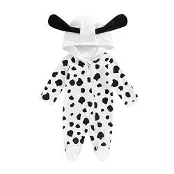 PDYLZWZY Dalmatinische Kostüm Baby Jungen Halloween Kostüme Outfit Säugling Langarm mit Kapuze mit Kapuzenfußfußzahnoverall 0-18m (Black White, 12-18 Months) von PDYLZWZY