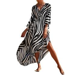 PDYLZWZY Damen Bohemian Kaftan Maxi Loungewear Nachthemd Kimono Oversized Sleepwear Strandkleid Cover ups (Zebra, Einheitsgröße) von PDYLZWZY
