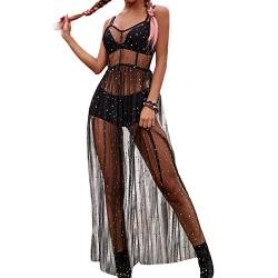 PDYLZWZY Damen Glitter Durchsichtiges Mesh Kleid Strand Bikini Cover Up für Swimwea Clubwear (Black, XL) von PDYLZWZY