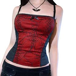 PDYLZWZY Damen Gothic Crop Top Schwarzer Spaghetti-Träger Druck Rückenfrei Mall Goth Punk Cami Vest Club Party Streetwear (Red#3 , M ) von PDYLZWZY