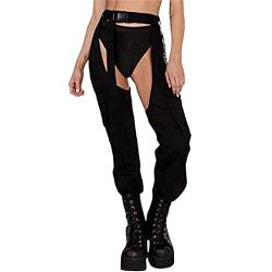 PDYLZWZY Damen Hip Hop Hohe Taille Cargo Hose Mesh Schnallen Jogger Street Style Hose Rock Belted Hose Hollow Out Pant (Black, S) von PDYLZWZY