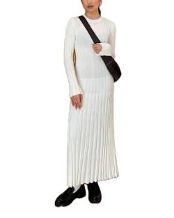 PDYLZWZY Damen Langarm gerippt Bodycon Kleid Rückenfrei Krawatte Up Bleistift Midi Pullover Kleider Y2k Crochet Knit Maxi Kleider (White, L) von PDYLZWZY