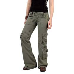 PDYLZWZY Damen Low Waist Wide Leg Cargo Jeans Ästhetische Vintage Baggy Taschen Hosen Freizeithose Y2K E-Girl Streetwear (z13, S) von PDYLZWZY