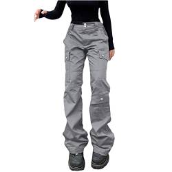 PDYLZWZY Damen Mädchen hohe Taille Cargo Hose gerade weites Bein Baggy Jeans Y2K Gothic Denim Hose Streetwear mit Taschen von PDYLZWZY