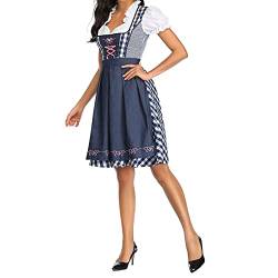 PDYLZWZY Damen Oktoberfest Kostüm Deutsches Dirndl Kleid Traditionelles Bayerisches Faschingsfest 3-Teilig Biermädchen Kostüme (Dunkelblau, S) von PDYLZWZY