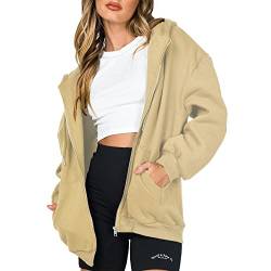PDYLZWZY Damen Oversized Full Zip Kordelzug Hoodies Sweatshirts Langarm Y2K E-Girl Pullover Jacken mit Taschen (z1, S) von PDYLZWZY