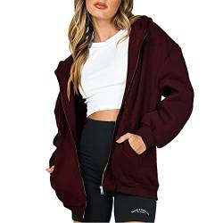 PDYLZWZY Damen Oversized Full Zip Kordelzug Hoodies Sweatshirts Langarm Y2K E-Girl Pullover Jacken mit Taschen (z2, L) von PDYLZWZY
