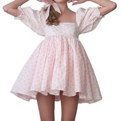 PDYLZWZY Damen Puffy Sleeve Ballkleider Tüll Abendkleid Quadratischer Kragen Rüschen Prinzessin Ballkleid Minikleid (x3, S) von PDYLZWZY