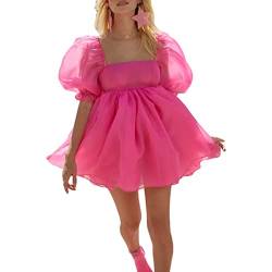 PDYLZWZY Damen Puffy Sleeve Ballkleider Tüll Abendkleid Quadratischer Kragen Rüschen Prinzessin Ballkleid Minikleid (z1, S) von PDYLZWZY