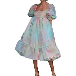 PDYLZWZY Damen Puffy Sleeve Ballkleider Tüll Abendkleid Quadratischer Kragen Rüschen Prinzessin Ballkleid Minikleid (z9, S) von PDYLZWZY