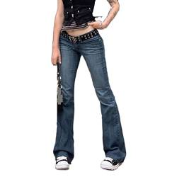 PDYLZWZY Damen Y2K Low Rise Straight Wide Leg Hose Ästhetische Baggy Pants Grunge Denim Schlaghose Harajuku Flare Jeans (A, L) von PDYLZWZY