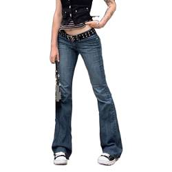 PDYLZWZY Damen Y2K Low Rise Straight Wide Leg Hose Ästhetische Baggy Pants Grunge Denim Schlaghose Harajuku Flare Jeans (A, S) von PDYLZWZY