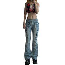 PDYLZWZY Damen Y2K Low Rise Straight Wide Leg Hose Ästhetische Baggy Pants Grunge Denim Schlaghose Harajuku Flare Jeans (z2, L) von PDYLZWZY