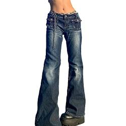 PDYLZWZY Damen Y2K Low Rise Straight Wide Leg Hose Ästhetische Baggy Pants Grunge Denim Schlaghose Harajuku Flare Jeans (z7, L) von PDYLZWZY