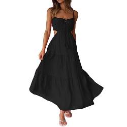 PDYLZWZY Damen Y2k Boho Spaghettiträger Langes Kleid Boho Niedrig geschnittenes Kleid Rückenfreies Bodycon Midikleid Seitliche Ausschnitte Fließendes Maxikleid (Black, S) von PDYLZWZY