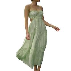 PDYLZWZY Damen Y2k Boho Spaghettiträger Langes Kleid Boho Niedrig geschnittenes Kleid Rückenfreies Bodycon Midikleid Seitliche Ausschnitte Fließendes Maxikleid (Green, L) von PDYLZWZY