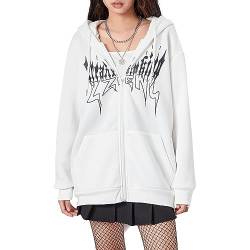 PDYLZWZY Damen Y2k Kapuzenpullis mit Reißverschluss Ästhetische Trendige übergroße Gothic Flügel gedruckt Sweatshirt Harajuku Jacken für Teenager Mädchen (White, S) von PDYLZWZY