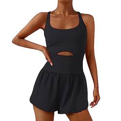 PDYLZWZY Damen ein Stück Yoga Overall ärmellos Cami Playsuits Sport Bodycon Kurz Jumpsuits Kreuz rückenfrei Workout Romper Trainingsanzüge (Black, S) von PDYLZWZY