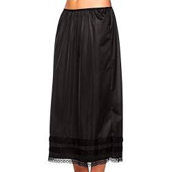 PDYLZWZY Halbschlüpfer Spitze Langer Unterrock Damen Satin Halbschlüpfer Kleid Extender Spitze Trim Midi Halbschlüpfer für Unterkleider Slip (Black, L) von PDYLZWZY