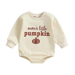 PDYLZWZY Halloween Baby Mädchen Outfit Blase lange Ärmel Sweatshirt Strampler Kürbis Druck Herbst Bodysuit Halloween Kleidung Herbst Kleidung (Apricot, 12-18 Months) von PDYLZWZY