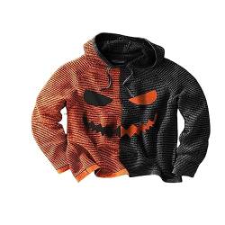 PDYLZWZY Herren Halloween Pullover Sweatshirts Herbst Casual Langarm Jack O Lantern Kürbis Gesicht Print Halloween Hoodie Trainingsanzug Tops Streetwear (Orange, M) von PDYLZWZY