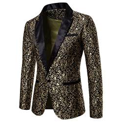 PDYLZWZY Herren Pailletten Anzug Sakko Slim Fit Glitzer Blazer Anzugjacke EIN Knopf Unregelmäßige Anzugjacke für Nachtklub,Hochzeit,Partei (Gold, L) von PDYLZWZY