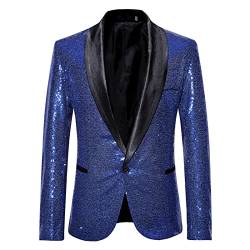 PDYLZWZY Herren Pailletten Blazer Casual EIN-Knopf-Anzug Slim Fit Anzug Blazer Mantel Jacke Performance-Kostüm für Hochzeit und Party (Blau, L) von PDYLZWZY