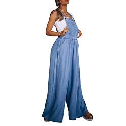 PDYLZWZY Lose Baggy-Overalls für Damen Denim Jean Casual Verstellbare Denim Latzhose Weites Bein Haremshose Jumpsuits Mit Taschen (Blue, XXL) von PDYLZWZY