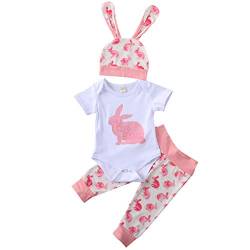 PDYLZWZY Meine erste Ostern Outfit Säugling Baby Junge Lange Ärmel Brief drucken Strampler Hase Hose mit Hut Ostern Kleidung Sets (rosa, 0-3 Monate) von PDYLZWZY