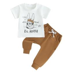 PDYLZWZY Osteroutfit für Baby-Jungen, T-Shirt mit Buchstaben-Kaninchen-Aufdruck, kurzärmliges Oberteil, Hose, mein erstes Oster-Baby-Outfit für Jungen (White, 12-18 Months) von PDYLZWZY