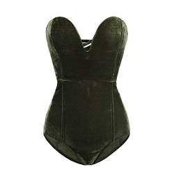 PDYLZWZY Vintage-Body aus Samt für Damen Tiefer V-trägerloser sexy Cross-Back-Bodysuit-Overall, Halloween-Bodysuit, Tube-Top-Trikot (Army Green, XL) von PDYLZWZY