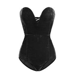 PDYLZWZY Vintage-Body aus Samt für Damen Tiefer V-trägerloser sexy Cross-Back-Bodysuit-Overall, Halloween-Bodysuit, Tube-Top-Trikot (Black, L) von PDYLZWZY