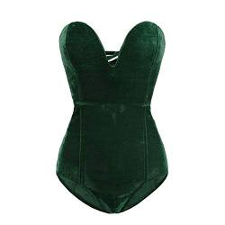 PDYLZWZY Vintage-Body aus Samt für Damen Tiefer V-trägerloser sexy Cross-Back-Bodysuit-Overall, Halloween-Bodysuit, Tube-Top-Trikot (Green, L) von PDYLZWZY