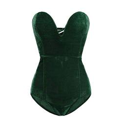 PDYLZWZY Vintage-Body aus Samt für Damen Tiefer V-trägerloser sexy Cross-Back-Bodysuit-Overall, Halloween-Bodysuit, Tube-Top-Trikot (Green, M) von PDYLZWZY