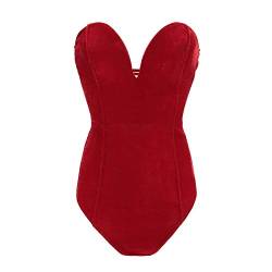PDYLZWZY Vintage-Body aus Samt für Damen Tiefer V-trägerloser sexy Cross-Back-Bodysuit-Overall, Halloween-Bodysuit, Tube-Top-Trikot (Red, M) von PDYLZWZY
